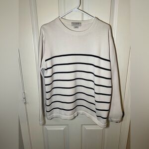 J.Crew Cream & Black Stripe Cotton Sweater Size L Classic Preppy